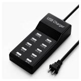 USB Charging Station 50w10A 10-Port USB Charger, Multiport USB Charger Station Hub, Compatible with iPhone, Galaxy, iPad Tablet, and Other USB Charging Devices