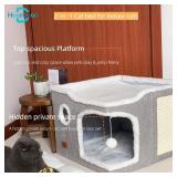 Heerduos Cat Bed for Indoor Cats,Covered Cat Cave House & Furniture with Scratch Pad,Foldable Cat Hideaway Hut Cute Cat Condo with Soft Washable Mat for Multi Small Pet Under 30 lbs,Light Grey