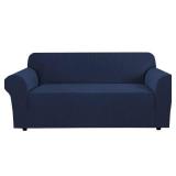 H.VERSAILTEX Stretch Couch Slipcovers for 3 Cushion Couch Soft Sofa Covers Washable Feature Thick Checked Jacquard Fabric with Elastic Bottom, Sofa Large - Navy