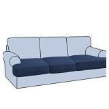 H.VERSAILTEX Stretch 3 Piece T Cushion Sofa Slipcovers Individually Sofa Cushion Covers for 3 Cushion Couch Sofa Seat Cushion Covers with Elastic Bands Featuring Thicker Jacquard Fabric, Navy