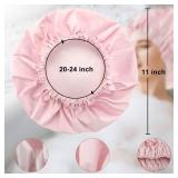 Reusable Shower Cap for Women, Large Waterproof Shower Bonnet Washable Elastic Band Bath Hair Hat for Long Hair, Braids(Pink)