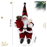 AnyDesign Christmas Sitting Santa Hand Crafted Cute Chic Santa Claus Figurines Doll with Gift Bag and Little Bear Christmas Decoration for Home Office Table Xmas Party Ornament Gift (12 Inch)