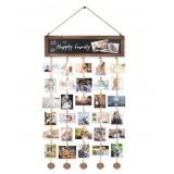 Bikoney Picture Frames Collage Photo Hanging Display Picture Board Wood Rustic Frames for Wall Decor and Dorm Room Decor with Blackboard and 30 Clips Carbonized Black