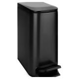 Slim Bathroom Trash Can with Lid Soft Close, 6 Liter / 1.6 Gallon Stainless Steel Garbage with Removable Inner Bucket, Small Trash Bins for Bedroom, Office (Matte Black)