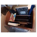 Metal lock box, magazine rack, composition book and more!