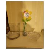 bottle neck vase, wide top vase and candy bowl