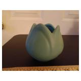 Vintage Van Briggle green/Blue tulip vase and a pottery pot vase