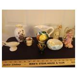 Pitcher vase, figurines, toothpick cups and more