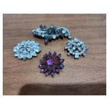 4- Floral jeweled pins