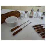 Vintage fondue fork set, salt and pepper shakers and more