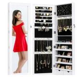 Best Choice Products Mirrored Lockable Cabinet Armoire Organizer w/ Door Hanging Hooks, Wall Mount, Keys - White - Retail: $93.99