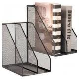 2 Pack Metal Mesh Magazine Holder 11.18" X 6.54" X 13.89" Black W/label Holders