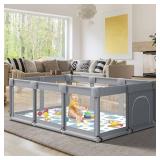 Fshibila 74" x 50" Large Baby Playpen, Baby Playard for Babies and Toddlers, Baby Fence Play Pens for Indoor & Outdoor, Sturdy Safety Play Yard with Soft Breathable Mesh, Anti-Fall, Grey