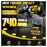 1000N.m(740Ft-lbs) Cordless Impact Wrench, 1/2 Inch High Torque Brushless 21V Electric Impact Gun w/ 2 x 4.0Ah Battery & Fast Charger & 6 Sockets, Pistola De Impacto for Home Car Tires Truck Mower - R