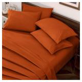 Horbaunal Burnt Orange Queen Size Sheet Set - 6 Piece Luxury 1800 Thread Count Bedding Sheets & Pillowcases - 16 Inch Deep Pocket Microfiber Bedding Set - Soft & Wrinkle Bed Sheets