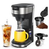 Famiworths Upgraded Hot and Iced Coffee Maker for K Cups and Ground Coffee, 4-5 Cups Coffee Maker and Single-serve Brewers, with 30 Oz Removable Water Reservoir, 6 to 24 Oz Cup Size, Classic Black