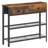 HOOBRO 29.5" Narrow Console Table with 2 Fabric Drawers, Small Entryway Table with 3-Tier Storage Shelves, Thin Sofa Table, Side Table, for Living Room, Hallway, Rustic Brown and Black BF72XG01