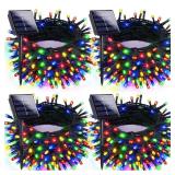 4pk Multi-Colored Solar Christmas Lights Outdoor Waterproof, 400 LED 132 FT Solar Powered LED String Lights Green Wire with 8 Modes, Solar Fairy Lights for Xmas Tree Party Wedding Garden Decorations