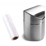 ZHOUWHJJ Mini Countertop Brushed Stainless Steel Swing Lid Trash Can Set, Come with Trash Bag, 1.5 L / 0.40 Gal, Multiple Color Options, Silver