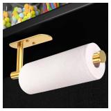 VAEHOLD Self Adhesive Paper Towel Holder Under Cabinet Mount, Wall Mounted Paper Towel Roll Holder for Kitchen, Bathroom, Wall - SUS304 Stainless Steel (Gold)