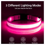 Vizpet LED Dog Collar, Light Up Dog Collar Adjustable USB Rechargeable Super Bright Safety Light Glowing Collars for Dogs (Large, Pink)