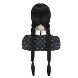 Juziviee Girls Braided Black Wig for Halloween Costume Girls Women Black Wig with Bangs for Halloween Costume Cosplay Cute Soft Party Wig JZ025BK