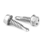 Hex Washer Head #8 x 1-1/" Self Drilling Screw, Self Tapping Sheet Metal Screws, 410 Stainless Steel, 50 PCS