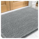 OLANLY Dog Door Mat for Muddy Paws 30x20, Absorbs Moisture and Dirt, Absorbent Non-Slip Washable Mat, Quick Dry Chenille, Mud Mat for Dogs, Entry Indoor Door Mat for Inside Floor, Grey