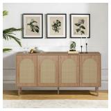 Black finish Wooden 4 Rattan Arch Doors Sideboard Kitchen Storage TV Stand Cabinet Home Living Room Adult Natural RETAIL $355.99