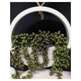 RECUTMS 2pcs Artificial Succulents Hanging Plants Fake String of Pearls in Pot with Lanyard Faux Plant Greenery Boho Wall Decor for Home Office Room Garden Balcony Indoor Outdoor Decor