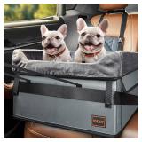 JOEJOY Dog Car Seat for Medium Dogs or 2 Small Dogs, Portable Pet Booster Car Seat for Car with 2 Clip-On Safety Leashes and Adjustable Straps, Perfect for Pets Up to 45lbs (Grey)