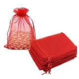 HRX Package Organza Bags Red 100pcs, 5 x 7 inches Christmas Gift Drawstring Bags Mesh Jewelry Pouches for Wedding Party Favors