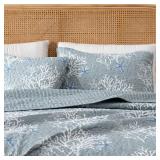 Full / Queen Coastal Quilt Bedding Set, Summer Coastal Quilt with Shams, Beach 3-Piece Reversible All Season Bedspread Quilt Set. Lightweight Nautical Quilted Coverlet. Fenwick Collection, Pearl Blue