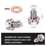 Kewucn Magnetic Oil Drain Plug, M12x1.75 Stainless Steel Oil Drain Plug with 5 Pcs Copper Crush Washer, Aluminum Craft with Red Copper Washer Gaskets, Universal Replacement for Most Car