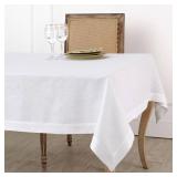 Solino Home Linen Tablecloth 100% Pure Linen Christmas White Tablecloth 120" L x 60" W Inch Machine Washable Rectangle Tablecloth for Winter, Holiday Decor Fete