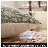 Amor Virisso Floral Throw Pillow Covers 24x24 Couch Pillows for Living Room Bed Block Print Decorative Accent Throw Pillow Covers Farmhouse Neutral Pillow Covers Sofa Pillows 1PC, Dusty Green