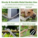 Metal Garden Hose 50ft, Stainless Steel Water Hose with 10 Function Sprayer Nozzle & Adjustable Nozzle, Rust Proof Kink Free & Tangle Free Flexible Water Pipe for Watering & Washing