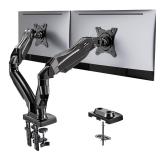 HUANUO Dual Monitor Stand - Full Adjustable Monitor Desk Mount Swivel Vesa Bracket with C Clamp, Grommet Mounting Base for 13 to 32 Inch Computer Screens - Each Arm Holds 4.4 to 19.8lbs