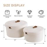 LGENHOOM Round Storage Basket with Lids Set of 2 Cotton Rope Woven Shelf Basket Hand-Woven Decorative Storage and Organizer Bins for Home Decor and Organizing -White