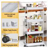 SPACEKEEPER Slim Rolling Storage Cart 4 Tier Bathroom Organizer Mobile Shelving Unit Storage Rolling Utility Cart Tower Rack for Kitchen Bathroom Laundry Narrow Places, Gray