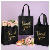 Sweetude 30 Pcs Chrismas Thank You Gift Bags with Handles Bulk Reusable Goodie Bag Non Woven Foldable Bag for School Graduation Wedding Bridesmaid Gifts(Black,10 x 8 x 4 Inch)