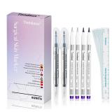 TONDAUS 6Pcs Professional Surgical Tip Skin Marker Pen Stencil Markers Pen with Paper Ruler for Eyebrow, Tattoo Skin Marking Individually Wrapped 0.5MM & 1MM (Purple)