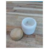 Creative Co-Op Marble and Mango Wood Pinch Pot with Lid, White and Natural