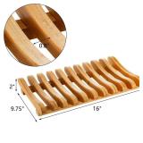 Frcctre Bamboo Dish Drying Rack, 10 Slots Bamboo Cabinet Plate Stand Dish Drainer Wooden Plate Rack Pot Lid Holder Kitchen Dish Plate Storage Organizer for Countertop Cabinet