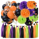 Halloween Party Decorations - Hocus Pocus Trunk Or Treat Car Decorations Kit for SUV Orange Black Purple Green Tissue Pom Pom Tassels Garlands Balloons for Halloween Birthday Baby Shower Decorations