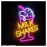 Milk Shakes Neon Signs Ice Cream Neon Sign Milk Tea LED Neon Light Frozen Yogurt Neon Signs for Wall Food Drink Restaurant Lights Neon Wall Decor Light Up Signs for Dessert Shop Bar Decor