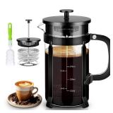 YMMIND French Press Coffee Maker 21oz 304 Stainless Steel Coffee Press,with 4 Filters System, Heat Resistant Thickness Borosilicate French Press Glass, BPA-Free Brewed Tea Pot Coffee Plunger