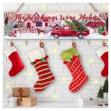 Maitys Christmas Stocking Holder with 7 Hangers Wooden Stocking Organizer The Stockings were Hung Wooden Sign Xmas Mantel Snowmen Wall Mount Hanging Hook Stockings Hangers for Wall Mantel(Truck)