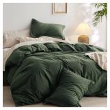 Bedsure 100% Washed Cotton Duvet Cover King Size - Olive Green Minimalist Cotton Duvet Cover Linen Like - 3 Pieces Plain Simple Cotton Duvet Cover Set with 2 Pillow Shams (Olive Green, King, 104"x90")