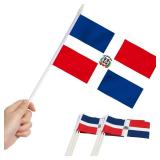 Anley Dominican Mini Flag 12 Pack - Hand Held Small Miniature Dominican Flags on Stick - Fade Resistant & Vivid Colors - 5x8 Inch with Solid Pole & Spear Top